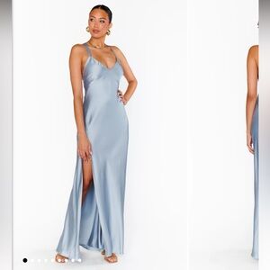 Show Me Your MuMu Anderson Maxi Dress - Steel Blue Luxe Satin